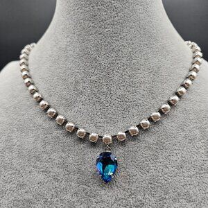 Rebekah Price Silver Pearl & Blue Teardrop Necklace